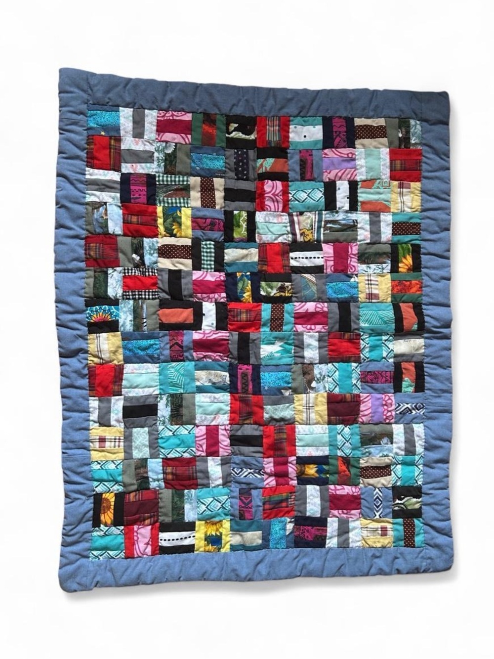 Patchwork Quilt Vintage Handmade Kitschy Throw Eclectic Folk Art Cozy Textile SM